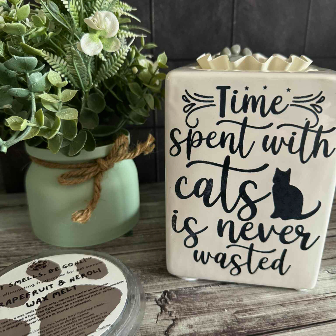 Time Spent With Cats... - Laser Engraved Wax Melt Burner
