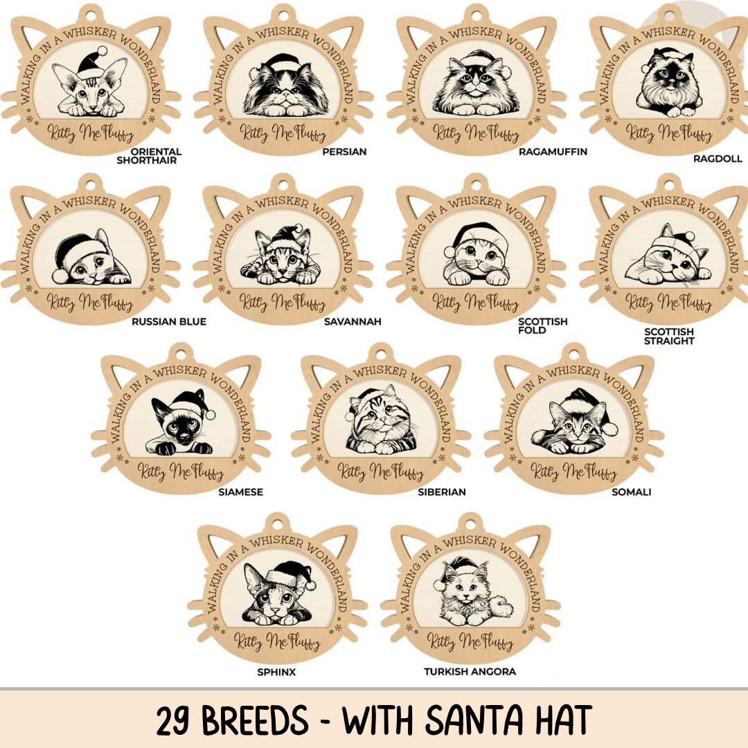 Personalised Cat Christmas Decorations | Wooden Cat Baubles