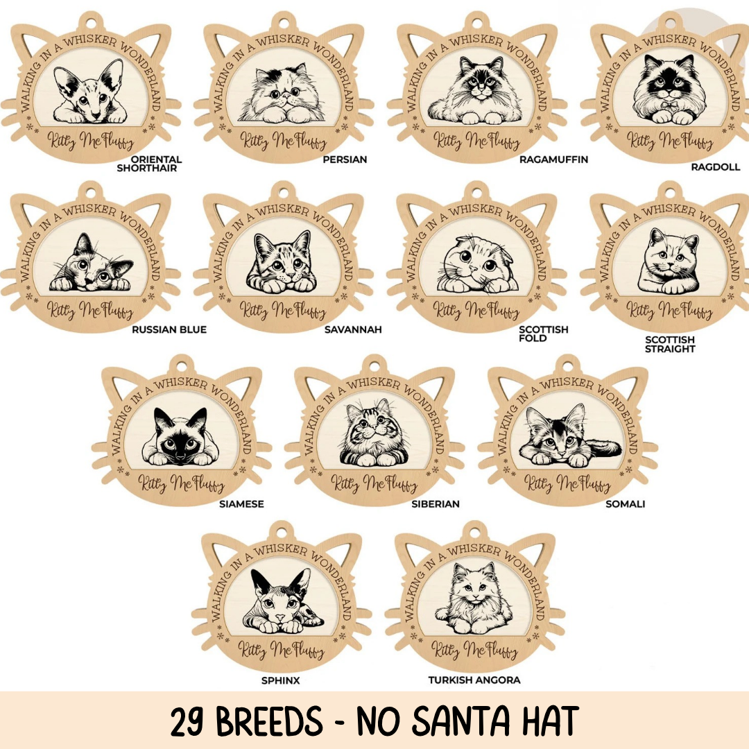Personalised Cat Christmas Decorations | Wooden Cat Baubles
