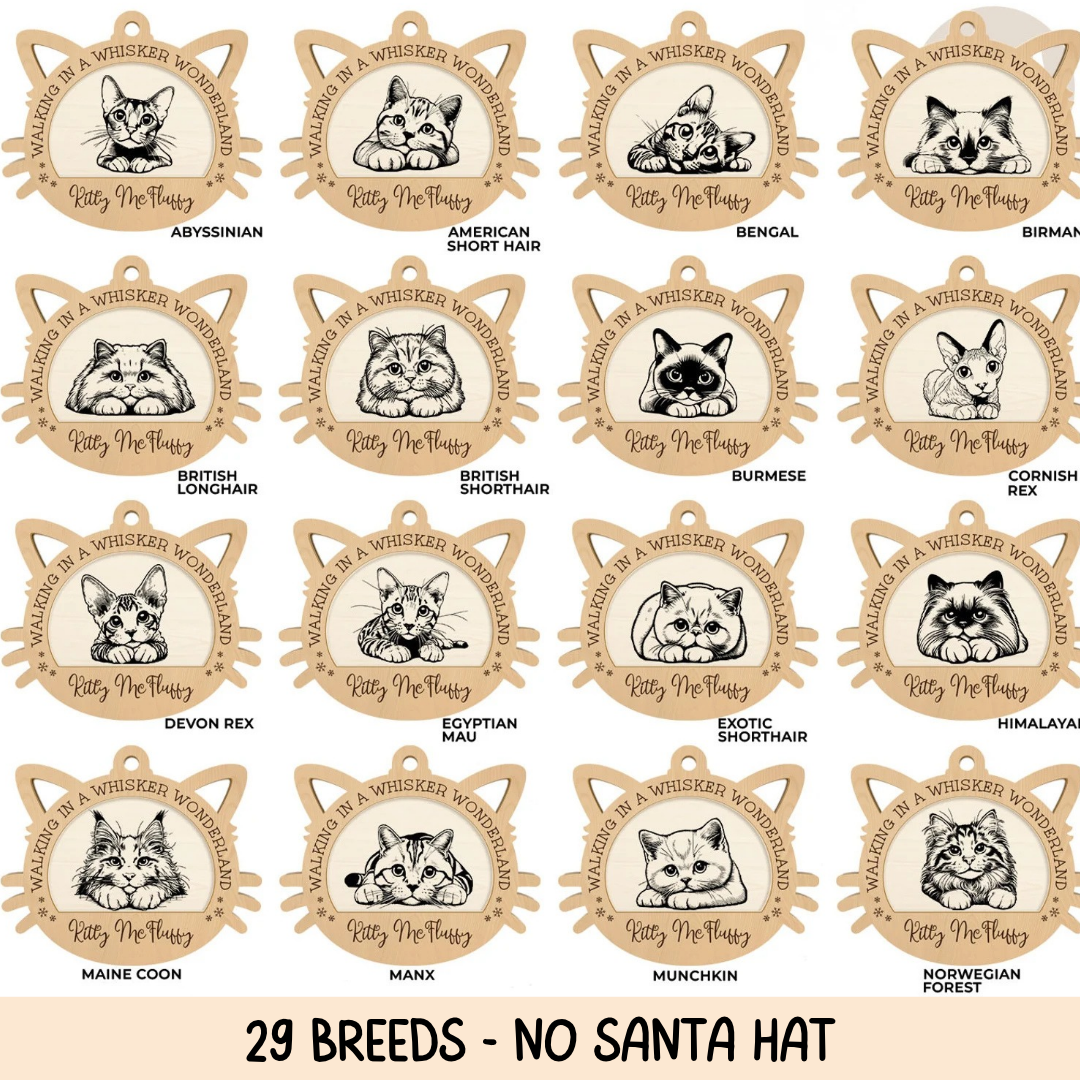 Personalised Cat Christmas Decorations | Wooden Cat Baubles