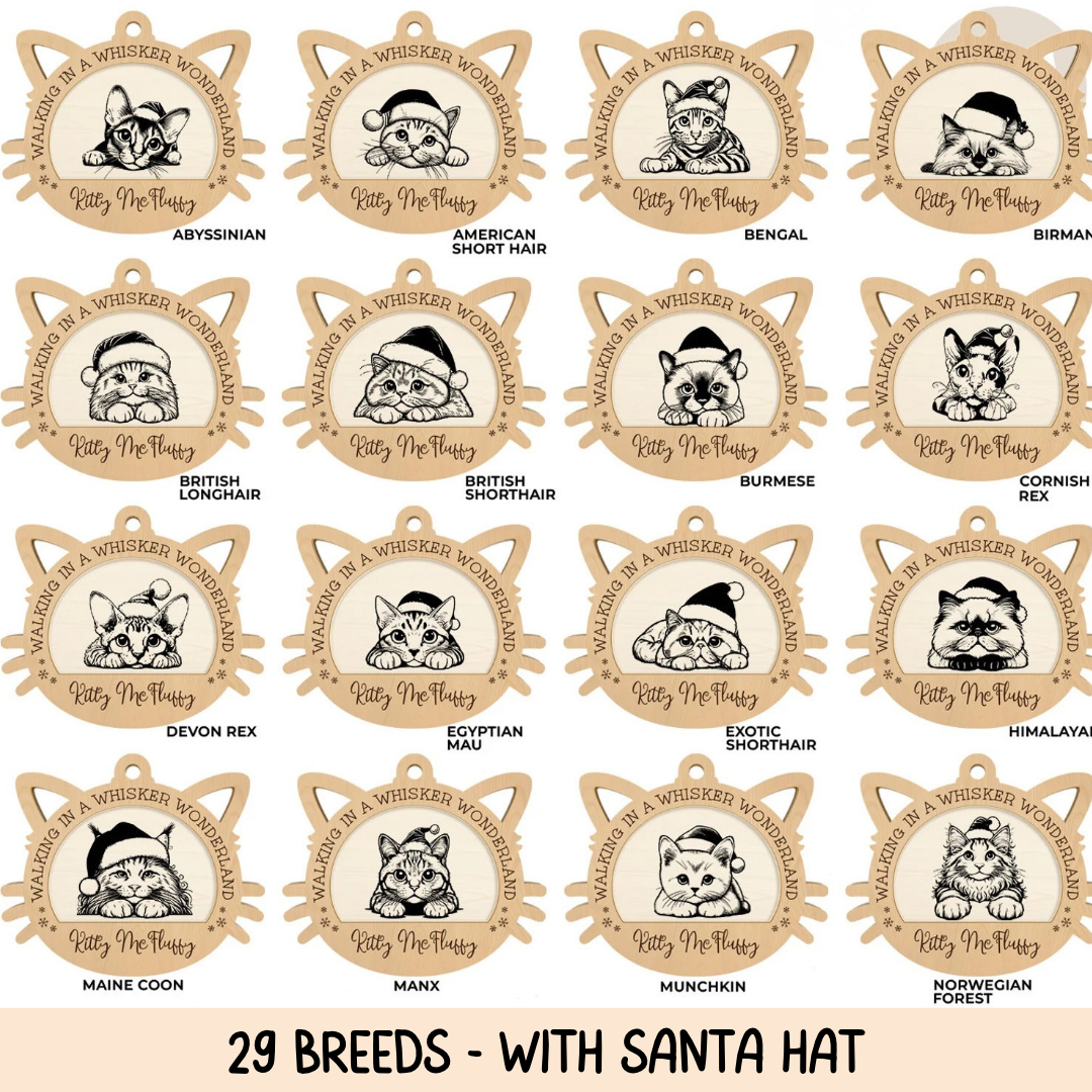 Personalised Cat Christmas Decorations | Wooden Cat Baubles