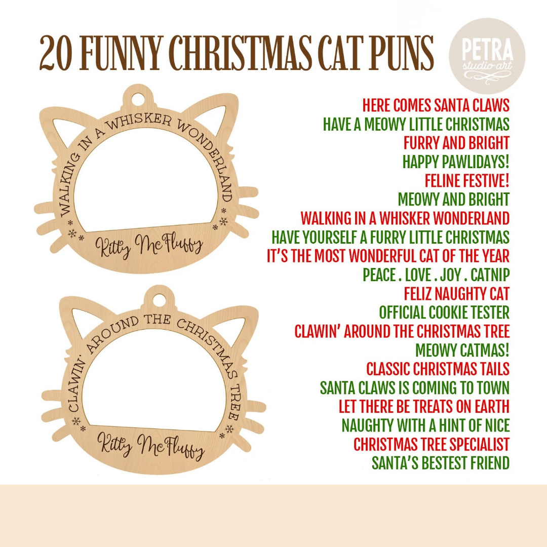 Personalised Cat Christmas Decorations | Wooden Cat Baubles
