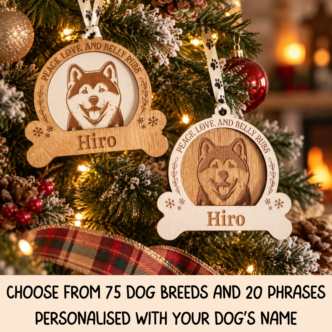 Personalised Dog Christmas Decorations | Wooden Dog Baubles