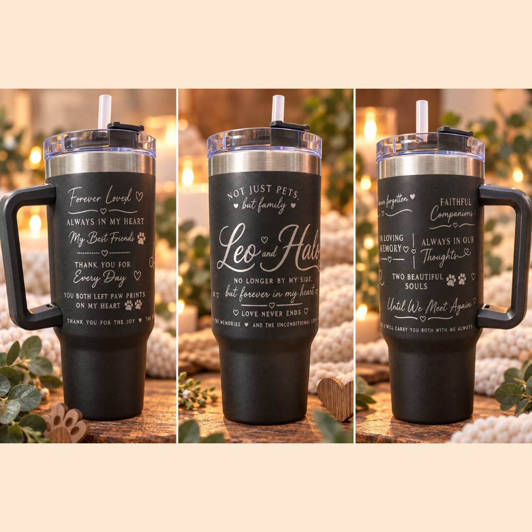 Personalised Dog Memorial Tumbler – Engraved 1.18L Pet Remembrance Cup